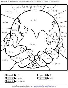 a coloring page with two hands holding the earth in each hand and numbers on it