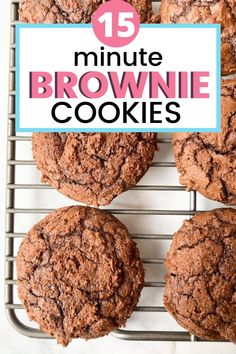 chocolate cookies on a cooling rack with the words cake mix brownie cookies above them