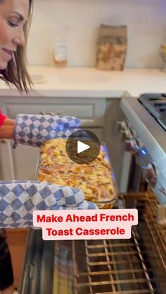 186K views · 6.8K reactions | This make ahead French Toast Casserole is easy and delicious! Perfect for Christmas morning 🎄
Prep ahead of time!
SAVE THIS POST so you have it handy when you’re ready to make it!

Ingredients:
A loaf of Private Selection Croissant Bread (I used Cinnamon)
6 large eggs
2 cups whole milk
1/2 cup heavy cream
1/2 cup granulated sugar 
1/2 teaspoon ground cinnamon 
1/4 teaspoon salt
1 teaspoon vanilla extract 
1/2 cup unsalted butter melted
1 cup blueberries 
Powdered sugar for dusting 
Maple syrup for serving 

Grease a 9x13 dish 
Cut bread into squares and place into dish 
In a large bowl add eggs, whole milk, heavy cream, sugar, cinnamon, salt and vanilla.
Mix together and pour over bread. Use a spatula to press bread into mixture making sure it’s all coated.