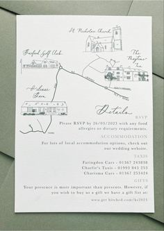 a wedding card with a map on it