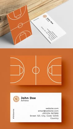 an orange and white business card with basketball court