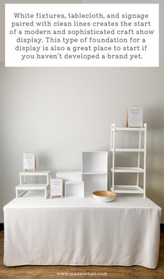 a white table topped with lots of different types of items