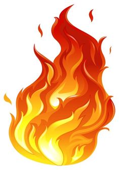 a fire with orange and yellow flames coming out of the top, on a white background