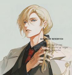 an anime character with blonde hair and blue eyes wearing a suit, holding his jacket over his shoulder