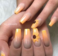 Yellow Ombre Nails, Wide Nails, 3d Nail Art Designs, Nail Art Designs Images, Tapered Square Nails, Thanksgiving Nail