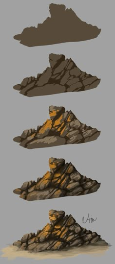 some rocks are shown with different colors and shapes in the same image, one is yellow