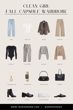 clean girl outfits Fall 2022 Capsule Wardrobe, 2022 Capsule Wardrobe, Capsule 2023, Clean Girl Outfits, Minimalist Wardrobe Capsule, Capsule Wardrobe Casual, Capsule Wardrobe Women, Aesthetic Clean, Capsule Wardrobe Outfits