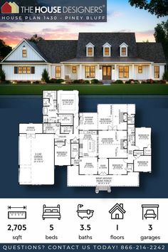 the house designers floor plan is shown in blueprints and includes three bedroom, two bathroom