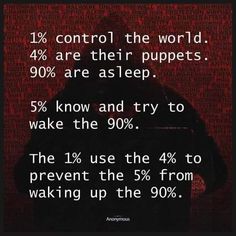 a poster with an image of a person standing in front of a red background and the words, control the world 4 % are their puppets 99 % areas sleep