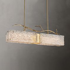 a light fixture hanging from a ceiling with branches in the middle and one branch sticking out of it