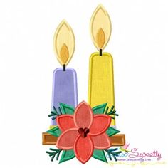 two candles with flowers and leaves on the top one has a candle in the middle