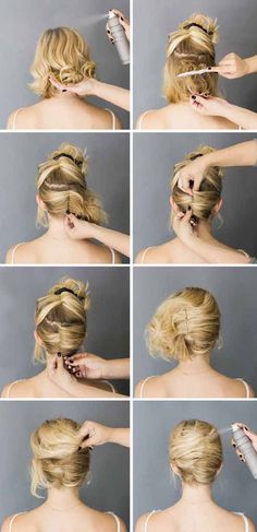 Short Hair Updo Tutorial, Sanggul Modern, Diy Updo, Hair Updos Tutorials, Short Hair Up, Penteado Cabelo Curto, Short Hair Updo, Short Hair Styles Easy, Different Hairstyles