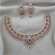 Indian Bollywood Gold Plated Choker Necklace Bridal Pearl CZ Pakistani Jewelry | eBay Polki Bridal Jewellery, White Stone Jewellery Set, Bollywood Style Bridal Choker With Stone Work, Bollywood Bridal Choker With Meenakari, Luxury Bollywood Bridal Choker Necklace, Bollywood Meenakari Choker Jewelry Set, Ceremonial Meenakari Choker Jewelry Sets, White Stone Jewelry