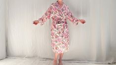 Printed Cotton Kimono With Relaxed Fit, Cotton Kimono With Relaxed Fit And Printed Design, Cotton Kimono With Printed Design And Relaxed Fit, Relaxed Fit Cotton Kimono With Floral Print, Relaxed Cotton Kimono For Daywear, Relaxed Fit Cotton Kimono For Daywear, Cotton Wrap Kimono, Cotton Floral Print Kimono For Daywear, Cotton Wrap Robe For Daywear