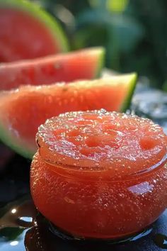 some watermelon slices are sitting on the table