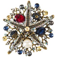 Nautical Treasures Rhinestone Brooch - Iridescent crystal starfish with blue, red, and clear gems -Vintage Style Pin for the mermaid inside you. Pin it onto a lapel, dress, or hat, for immediate sparkle and glamour. It can also be used as a hair accessory, or simply hang from the rear view mirror. Decorate with a brooch bouquet, or put on your favorite coat or sweater! Bouquet Ring, Ocean Sea Creatures, Shells Crafts, Antique Ideas, Old Jewelry Crafts, Fish Brooch, Bridal Brooch, Antique Costume Jewelry, Ocean Wedding