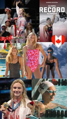 women in swimsuits and canadian flag at the olympics