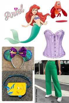 the little mermaid cosplay is wearing green pants