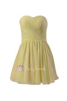 a short yellow bridesmaid dress is shown