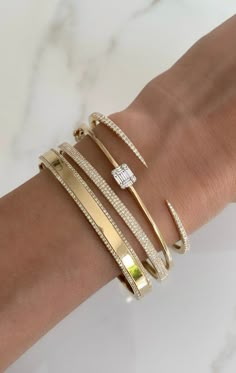 3 Row Pave Diamond Bangle – Lola James Jewelry Jewellery Stack, Bridal Clothes, Arm Stack, Gold Bracelets Stacked, Wrist Jewelry, Luxe Jewelry, Classic Bracelets, Baguette Diamonds, Bracelets Gold Diamond