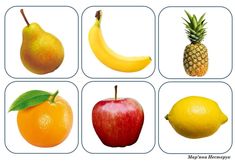 six different fruits and vegetables arranged in squares