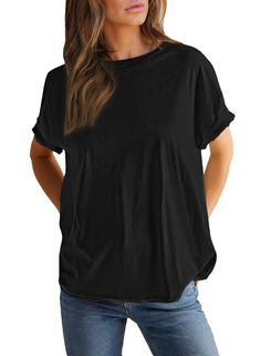 PRICES MAY VARY. Material: EVALESS newest arrival fashion t shirts tops for 2024, women's short sleeve summer tee shirts crafted from a lightweight cotton fabric. Its soft and breathable nature provides utmost comfort. Features: Boxy, slightly oversized fit cute t shirts make you loose and relaxed, Crew neckline,dropped shoulders tops make you look elegant, raw-edge seaming throughout design makes this Basic tees more high-end. Match: These ladies' cute short sleeve shirts tops are versatile and Tee Shirt Crafts, Summer Elegance, Summer Tee Shirts, Summer Bottoms, Fashion Tops Blouse, Oversize Casual, Tops Blouse, Womens Tops Summer, Blouse Material