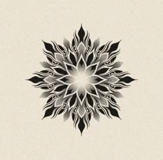 a black and white drawing of a flower with leaves on it's petals in the shape of a snowflake