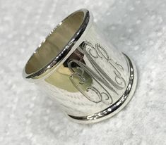 "Monogrammed Sterling Tube Ring Beautiful and elegant! This Sterling Silver tube ring is such a beauty...You will fall in Love!! Really looks nice with so many looks Available in sizes 6-12 Measures Approximately 3/4\" tall, and the back measures approximately, 1/2\" Sterling Silver Please comment with initials for engraving, in order to appear, in the Notes to Seller Section when purchasing Thanks so much!" Topaz Engagement Ring November, Vintage Engagement Ring Settings, Blue Diamond Engagement Ring, Filigree Ring Gold, Blue Topaz Engagement Ring, Silver Monogram, Monogram Ring, Topaz Engagement Ring, Sterling Silver Rings Bands