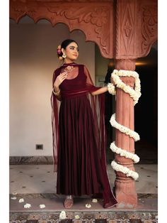 Buy Calmna Classy Wine Anarkali Suit Set-Wine (Set of 3) (XS) Online Wine Colour Anarkali Suit, Wine Colour Suit, Wine Colour Dress, Coffee Brown Color, Silk Anarkali Suits, Wine Colored Dresses, Nykaa Fashion, Wine Colour, Dresses Traditional