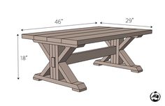 a wooden table with measurements for the top and bottom section, including an x - leg base