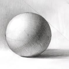 a pencil drawing of an apple on a white surface with a shadow from the top