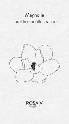 Black line art illustration of a magnolia flower Tiny Floral Tattoo, Sewing Tattoos, Minimalist Tattoo Ideas, Botanical Line Art, V Design, Flower Logo Design, Magnolia Design