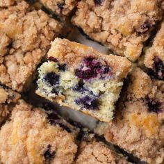 blueberry crumb bars stacked on top of each other