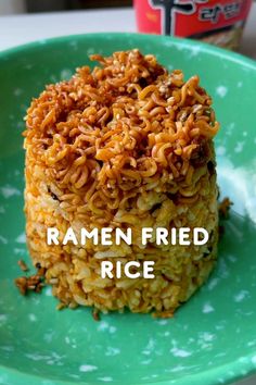 a close up of a plate of food with rice on it and the words ramen fried rice