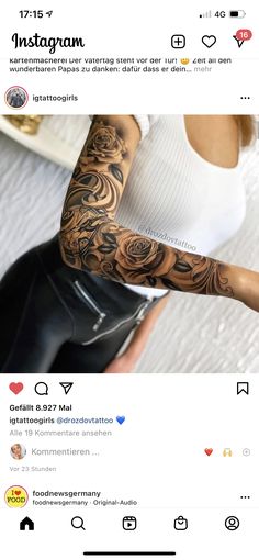 a woman with tattoos on her arm and leg is shown in an instagramture