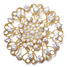 DecoStar At nearly 4" in diameter, our JUMBO round ornate diamond-studded brooch in gold is designed to amaze. If you're looking for a real 'wow factor' this brooch is exactly what your event needs. Tip: If you are a professional decorator and plan to use these often, we suggest using a corsage pin (you can get them from floral supply companies) to attach. This makes attaching much faster and is easier on the fabric you're pinning them to. DecoStar Professional Decor Products - Learn More at www Event Decor Direct, Sequin Backdrop, Corsage Pins, Pipe And Drape, Professional Decor, Diamond Brooch, Floral Supplies, Drop Beads, Sparkle Diamonds