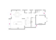 the floor plan for an apartment with two separate rooms and one living room on each side