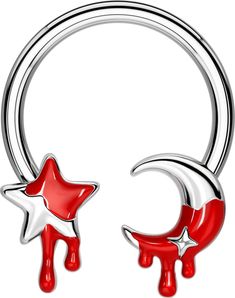 PRICES MAY VARY. 【Uniqe Design】1PC 316L Surgical Steel Septum Rings With Moon and Star Design, Melted Red Color Make the Septum Piercing More Unqie and Attractive Eye-catching 【Standard Gauges】The Daith Earring Bar Thickness: 16G=1.2mm, Inner Diameter:10mm. Comfortable for your Septum and Daith Piercing Jewelry 【Safe 316L Surgical Steel】Surgical Steel to Ensure the Safety and Durability of the Septum Ring. Nickel & Lead-Free. You can Rest Assured that you can Enjoy your Beauty While Protecting y