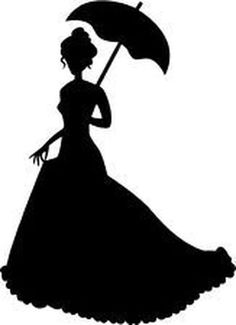 the silhouette of a woman in a dress with an umbrella is shown on a white background