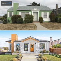 before and after photos of a house in the same color as it appears on this real estate