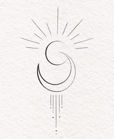 the sun and moon are drawn in black ink on white paper, with an arrow pointing up