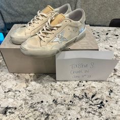 Like New- Only Wore Once. Great Neutral, Originally Purchased At $685 Will Ship At $485 With Original Box And Dust Bag Size 40 Goose Sneakers, Goose Shoes, Golden Goose Sneakers, Golden Goose Shoes, Golden Goose, Cream White, Womens Shoes Sneakers, Original Box, Dust Bag