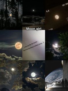 the moon and stars are lit up in different ways, including one that is above the clouds