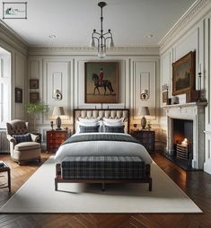 a bedroom with white walls and wood flooring has a large bed in the middle