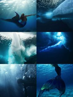 four different images of the same person swimming in blue water, and one is underwater