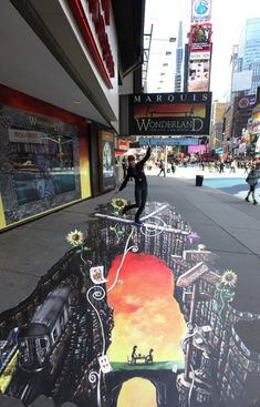 a skateboarder doing tricks on the sidewalk in front of a cityscape