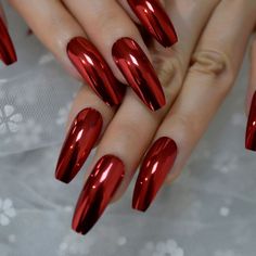 22 Cherry Red Nails 2025: Trendy Designs That Will Transform Your Look This Year - divagaze.com Natural Nails White, Ombre French Tip, Coffin Tips, Press On Nails Square, Red Chrome Nails, White Gradient, Full Nail Tips, Squoval Nails, Fantasy Nails