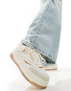 Reebok Club C Extra sneaker in chalk & brown | ASOS Reebok Club C 85 Outfit Women Dress, Rebock Shoe Outfit Women, Reebok Club C Extra Outfit, Reebok Club C Extra, Europe 2024, Extra Outfits, Reebok Club C, Club C, Winter Party Dress