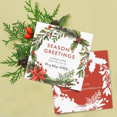 two christmas cards on top of each other with holly and red berries in the middle