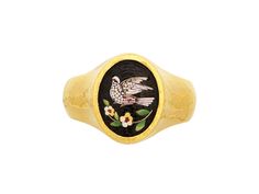 One-of-a-Kind Ring in 24k Gold, 13x10mm Oval Bird Motif from the Antiquities Collection, with Micro Mosaic Opal Gifts, Bird Motif, Micro Mosaic, Ruby Sapphire, Recycled Gold, 25th Anniversary, Pure Gold, Classic Collection, High Jewelry